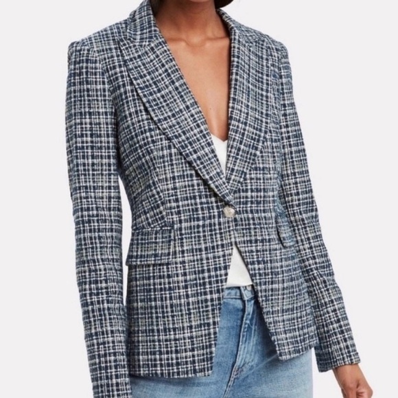 Veronica Beard Ada Cutaway Dickey Blazer Tweed Jacket in Navy Blue Multi Size 12 - Picture 1 of 6
